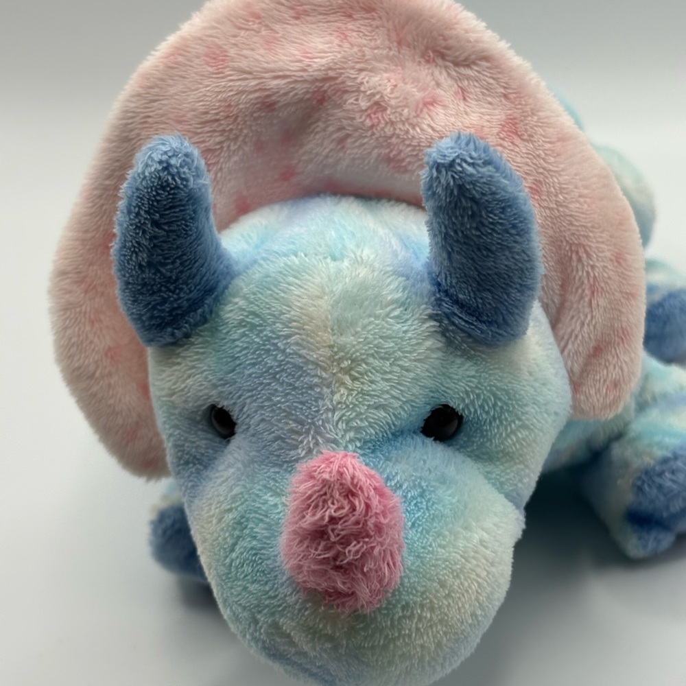 2006 Ty Pluffies Tromps Triceratops Dinosaur Plush Stuffed Toy Tye Dye Blue 12” - Picture 6 of 15